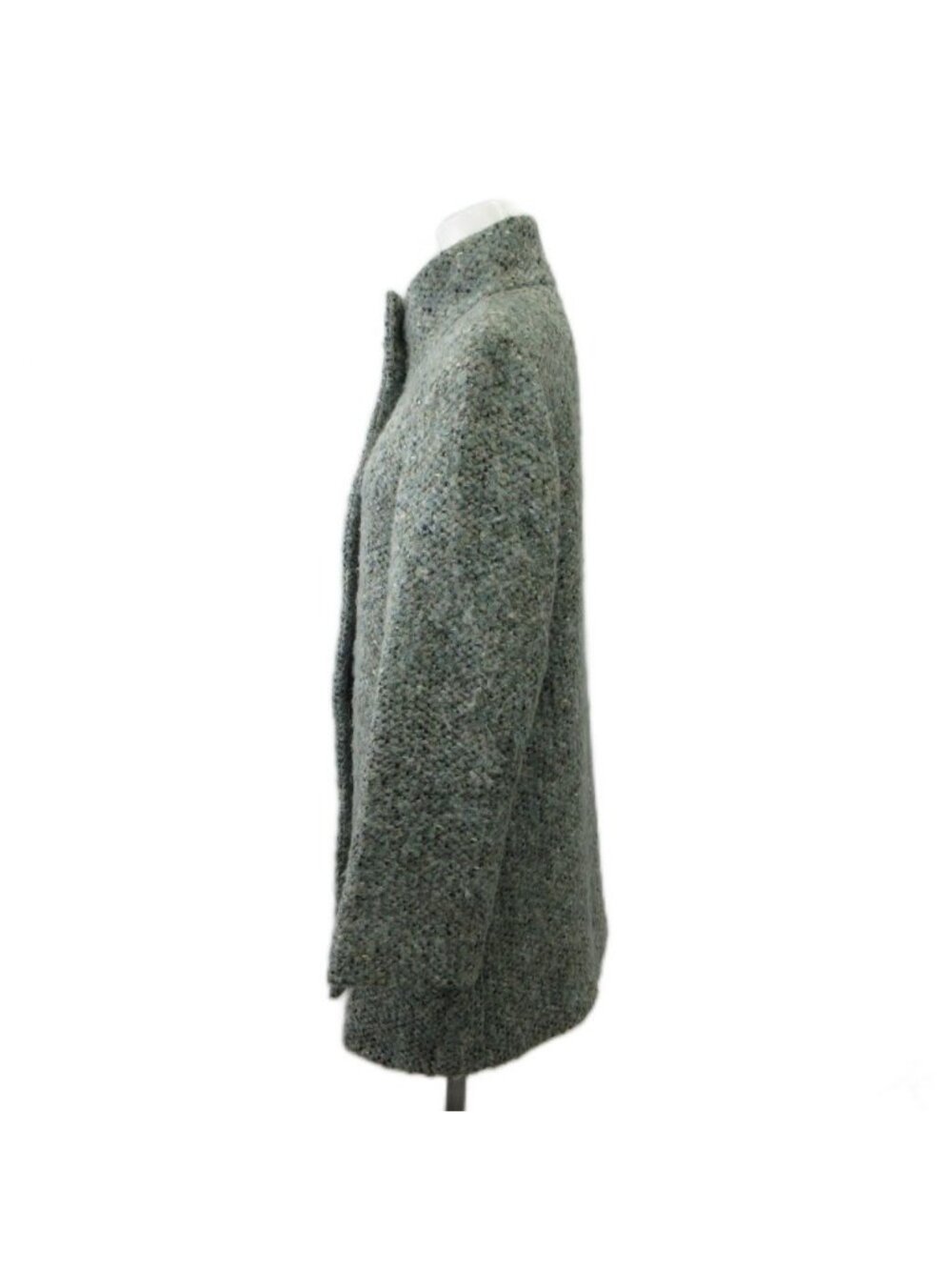 Max Mara Studio Stand Color Coat Wool 36 Green Tweed Long Sleeve Mid Length Pp View 3